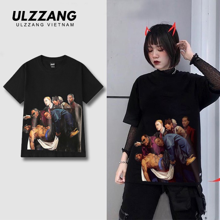 Áo thun tay lỡ ULZZANG cotton dáng unisex in hình hiphop