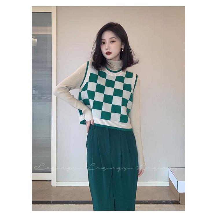 Áo khoác ghi lê dệt kim nhiều lớp cổ điển dễ phối đồ phiên bản Hàn Quốc