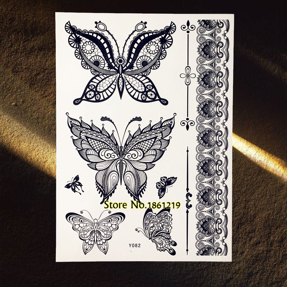 Butterfly Tattoo Temporary-Tattoo-Stickers Henna Fake Chains Body-Art Black New 1PC GBJ024