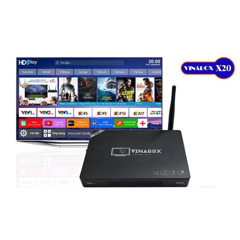 BOX TV VINABOX X20 - RAM 2GB, MẪU VINABOX MỚI NHẤT NĂM 2020 ANDROID 10 SIÊU MƯỢT, HÁT KARAOKE, YOUTUBE, KÊNH TRUYỀN HÌNH