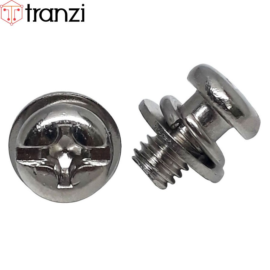 Vít bake kèm long đen phẳng vênh đầu cầu mạ niken M6x10 - túi 10 cái