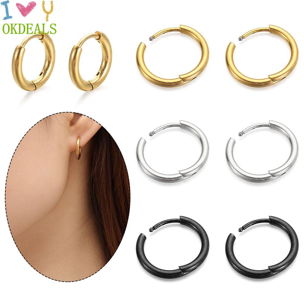 Khuyên tai dạng vòng tròn 8mm / 10mm / 12mm / 14mm nhiều màu sắc thời trang tùy chọn cá tính