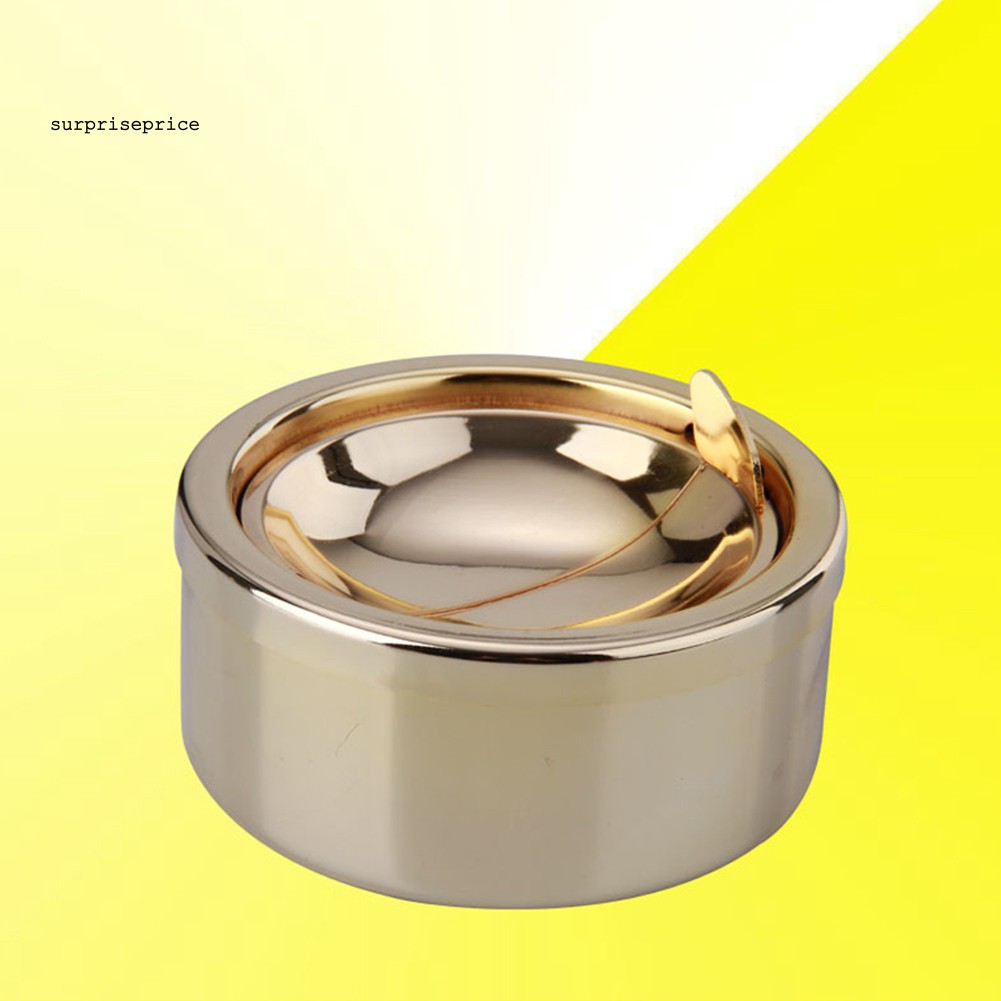 Gạt tàn thuốc lá bằng thép không gỉ hình tròn có nắp đậy tiện lợi