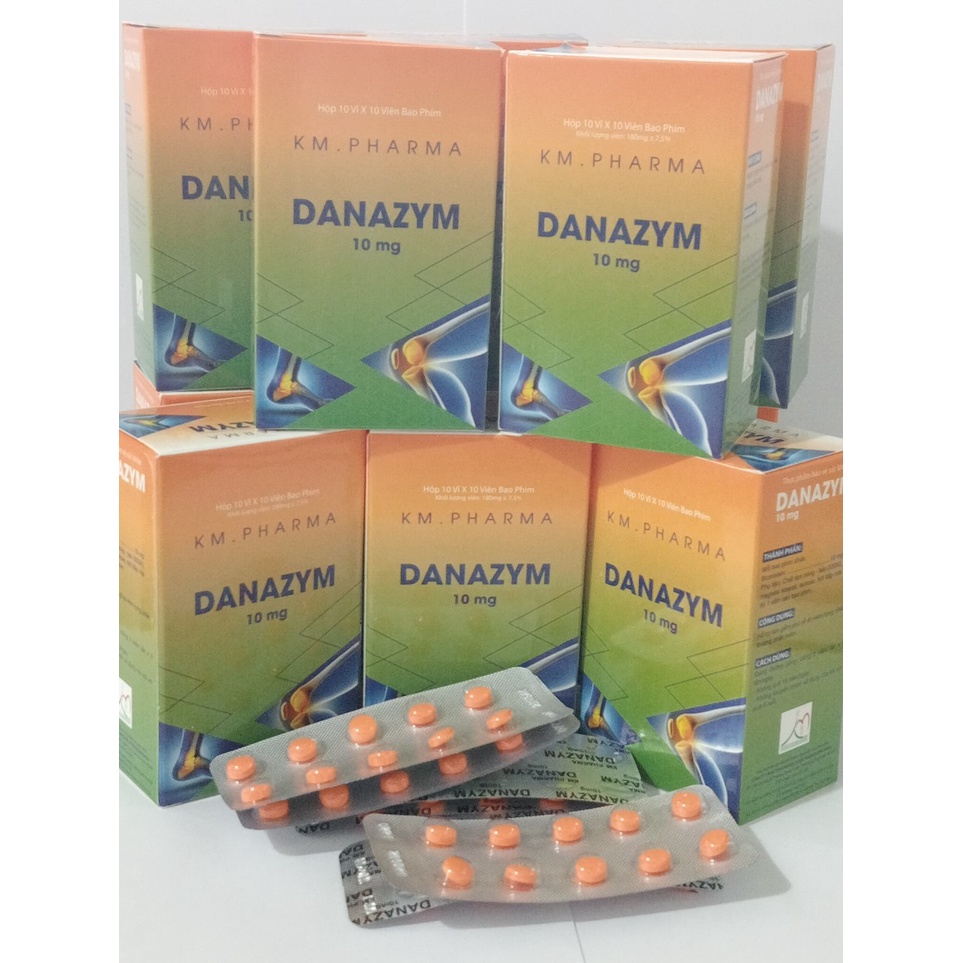 Viên uống DANAZYM 10 MG HỘP 100 VIÊN Hỗ trợ giảm sưng phù nề do viêm họng, chấn thương phần mềm