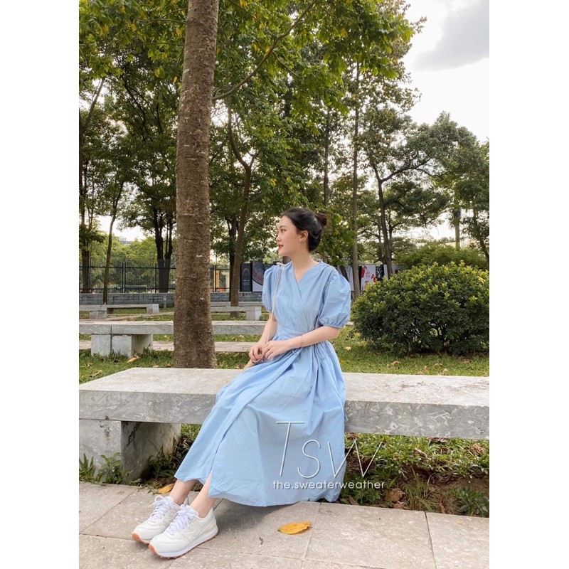 [Mã SKAMA06 giảm 8% tối đa 50K đơn 250K] Váy maxi vạt chéo buộc lệch tay bồng dáng dài ( Ảnh thật ) | BigBuy360 - bigbuy360.vn