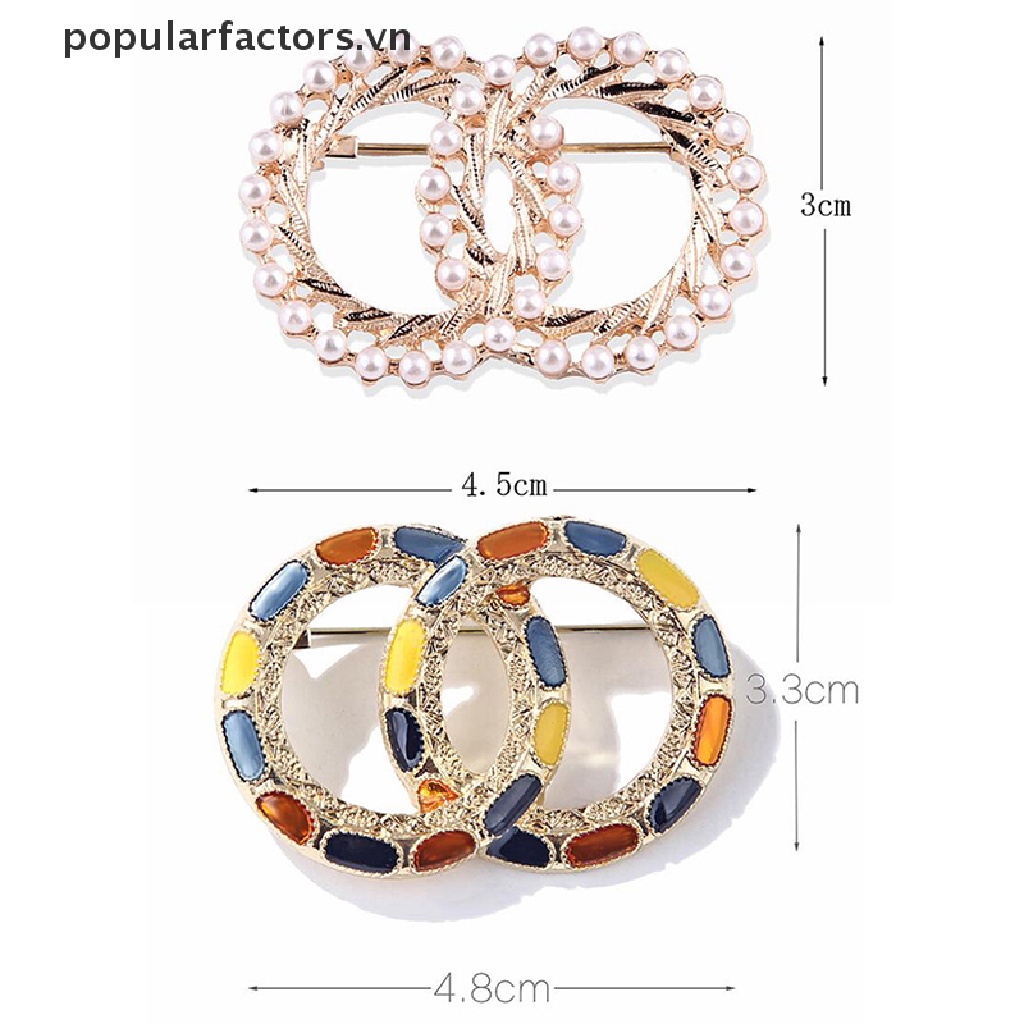 Ghim Cài Áo / Khăn Choàng Hình Tròn Tráng Men Nhiều Màu Đính Ngọc Trai Sang Trọng