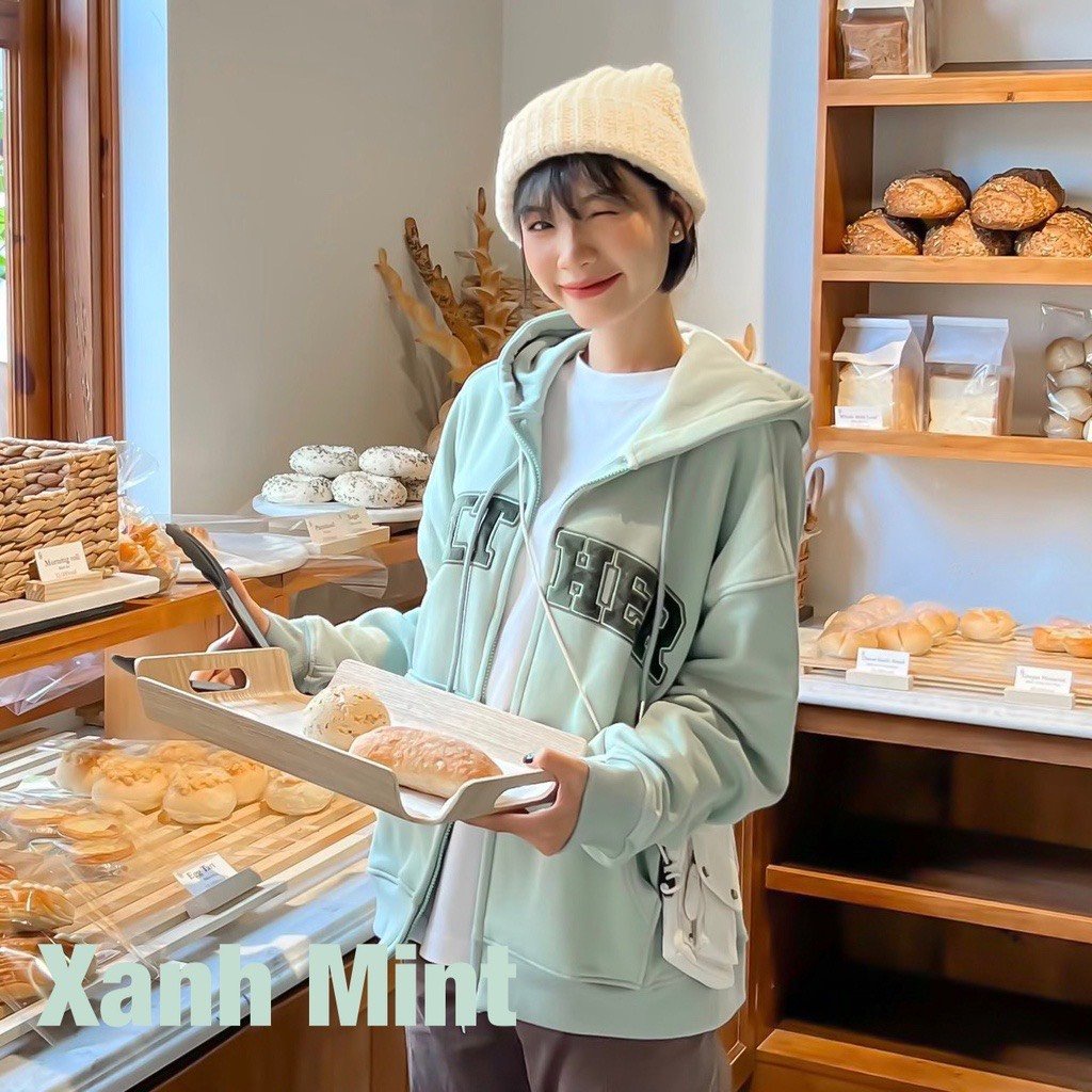 Áo khoác nỉ AITHER 4 màu pastel - áo hoodie zip nữ form rộng chất nỉ ngoại SIÊU HOT