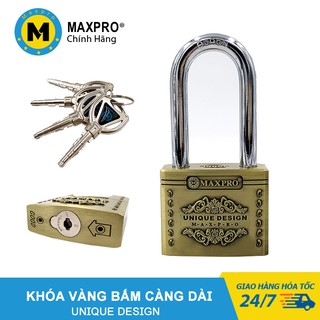 Ổ Khóa Cửa Càng Dài Bấm Chìa Nhọn MAXPRO Hoa Văn Nổi Kích Thước 50mm, 60mm, 70mm - C10XD