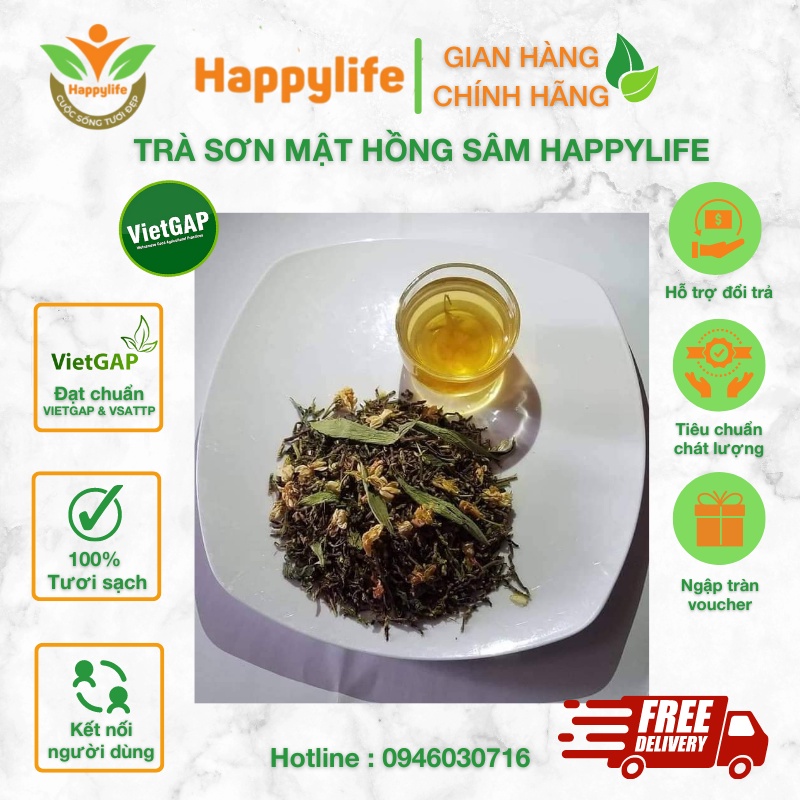 Trà Sơn Mật Hồng Sâm Happylife túi 1kg - Giải Độc Mát Gan Lợi Tiểu Tiêu Hoá Tốt, An Thần Ngủ Ngon, Giữ Dáng Đẹp Da