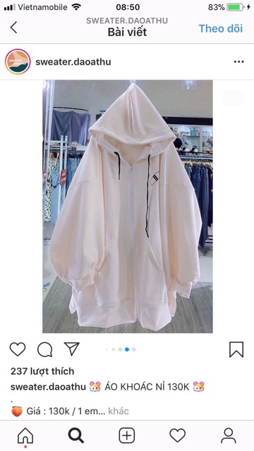 🔺Áo Khoác Nỉ Có Mũ Milk - Áo Khoác Hoddie Nỉ Ngoại Form < 75kg | BigBuy360 - bigbuy360.vn