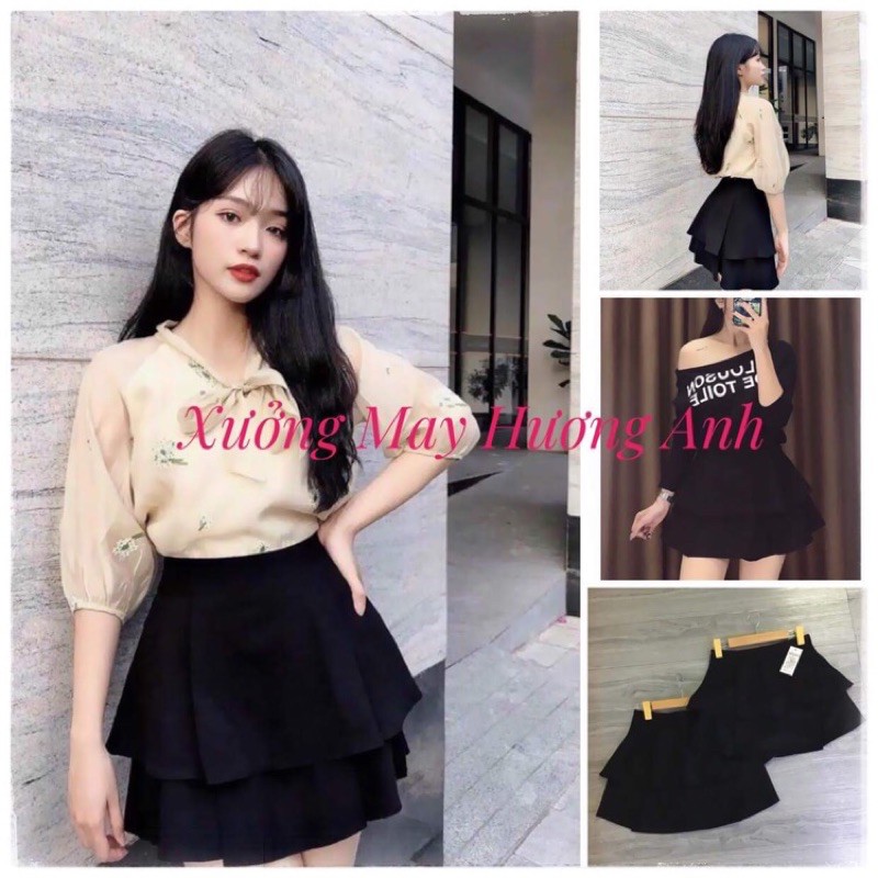 Chân Váy Hai Tầng Chất Tuyết Mưa Khoá Sau Có Quần Trong Tôn Dáng