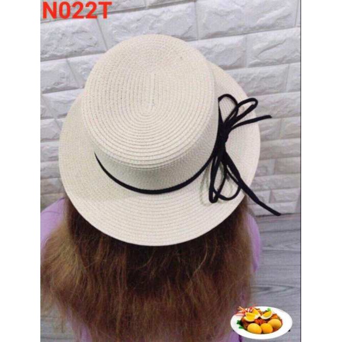 Mũ Cói Đi Biển Dây Nơ Mảnh Kiểu Mũ Cói Boater Nữ Phong Cách Vintage Tặng Kèm Hộp Đựng Nón