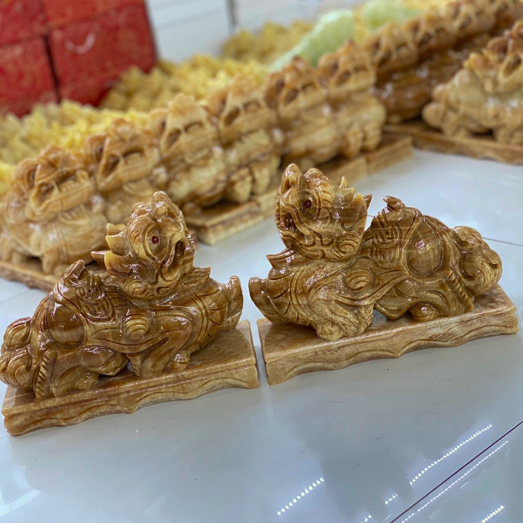 Cặp Tỳ Hưu Phong Thủy Đá Tự Nhiên Dài 20cm - Chạm Khắc rõ nét, Tinh Tế