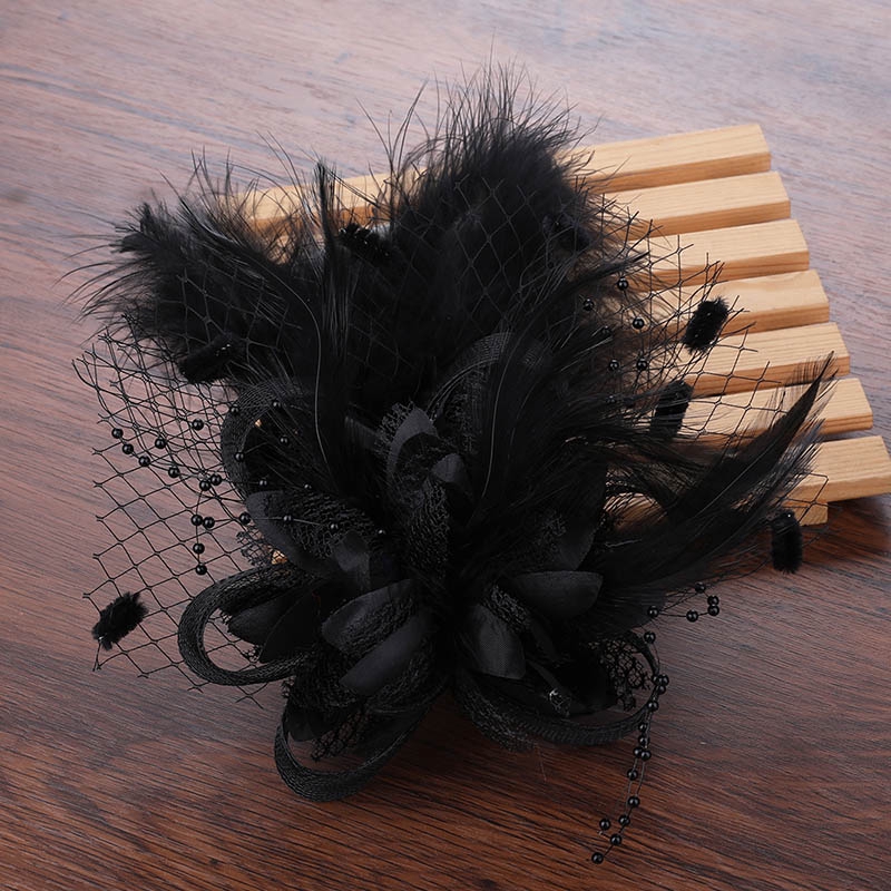 Kẹp tóc kiêm trâm cài hình hoa phối lông vũ nhiều màu tùy chọn cho cô dâu