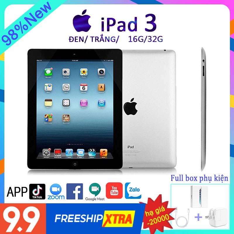 Apple ipad 3 máy tính bảng apple Chính Hãng  Bản Wifi 16G/32G Quốc tế;  Bảo hành 12 tháng