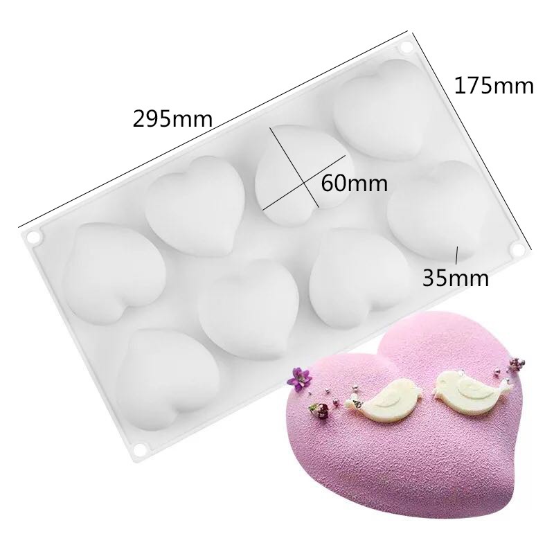 8 Khoang Khuôn Silicon Hình Trái Tim Pháp Mousse Bánh Khuôn Lễ Tình Nhân Món Tráng Miệng Thạch Khuôn Socola Handmade Xà Phòng Nến Khuôn Tự Làm Khuôn Nướng Bánh