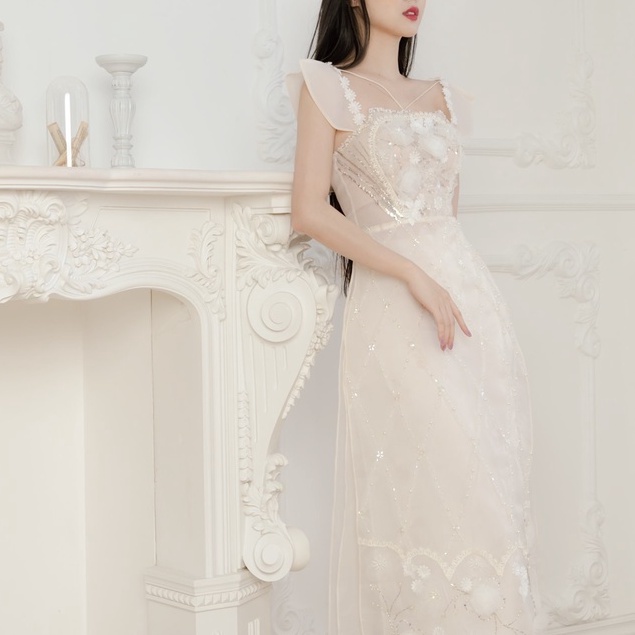 Mita Boutique - Áo Dài Cách Tân Organza Cổ Vuông HaiDây Hạ Vũ Mita - AD100055