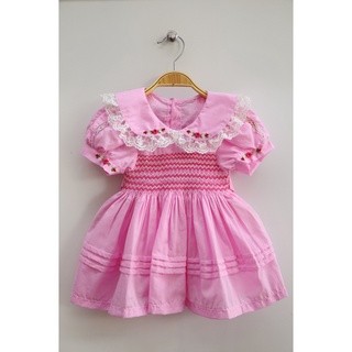 Đầm smock cổ sen hồng tím