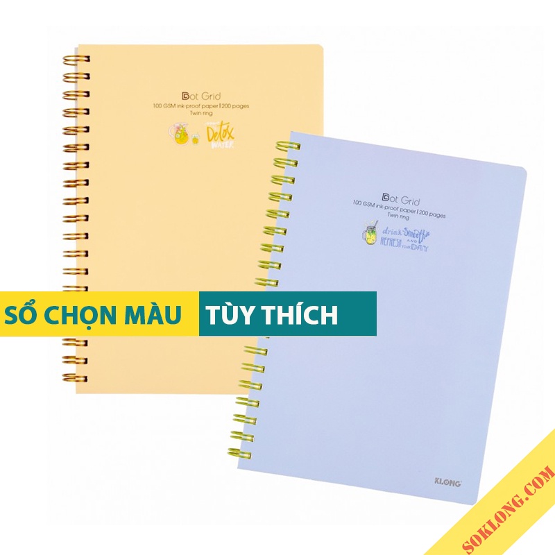 Vở B5 Klong 200 trang Dot grid Ms 579 lò xo kép [Chọn Màu] bìa nhựa, cuốn tập sổ Klong