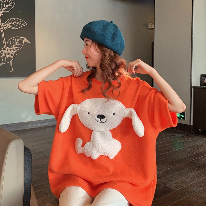 Áo Thun Thỏ Bông Nữ [FREESHIP] Phông tay lỡ form rộng oversize cute màu ĐEN | TRẮNG | CAM | HỒNG |XANH Ulzzang HOT