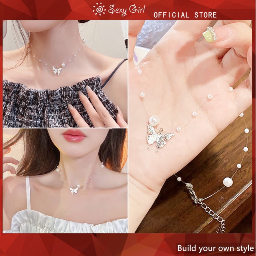 Vòng Cổ Hình Bướm Đính Ngọc Trai Đơn Giản Phong Cách Hàn Quốc Mới Quyến Rũ Cho Nữ