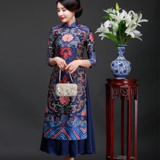 Set áo dài cách tân kèm chân váy size M L XL bao đẹp