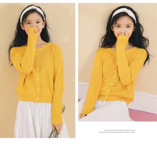 Áo len cadigan cúc cổ tròn