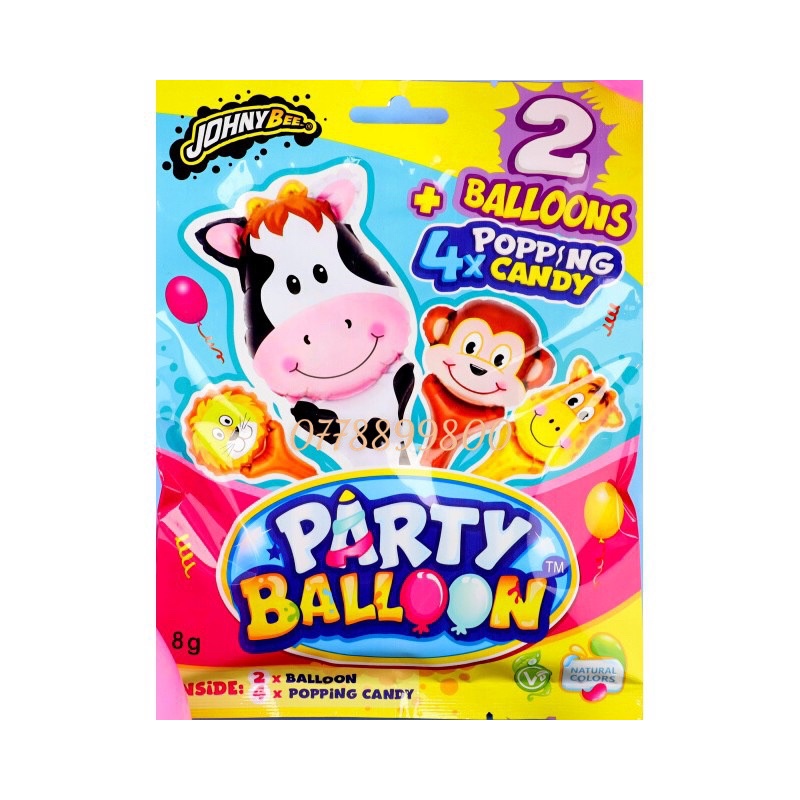 Kẹo nổ &amp; bong bóng Johny Bee Animal Party Balloon gói 8gr