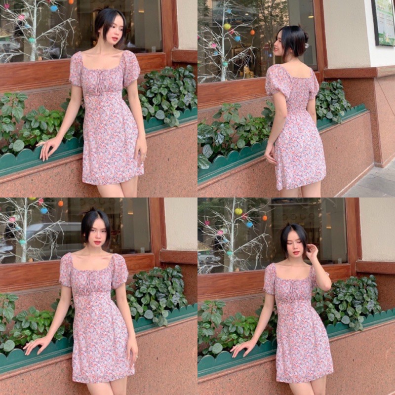 Đầm xinh Xmas Dress hoạ tiết hoa nhí chất vải lụa voan from chuẩn tôn dáng có bo chun co giãn phía sau tay bèo trễ vai | BigBuy360 - bigbuy360.vn