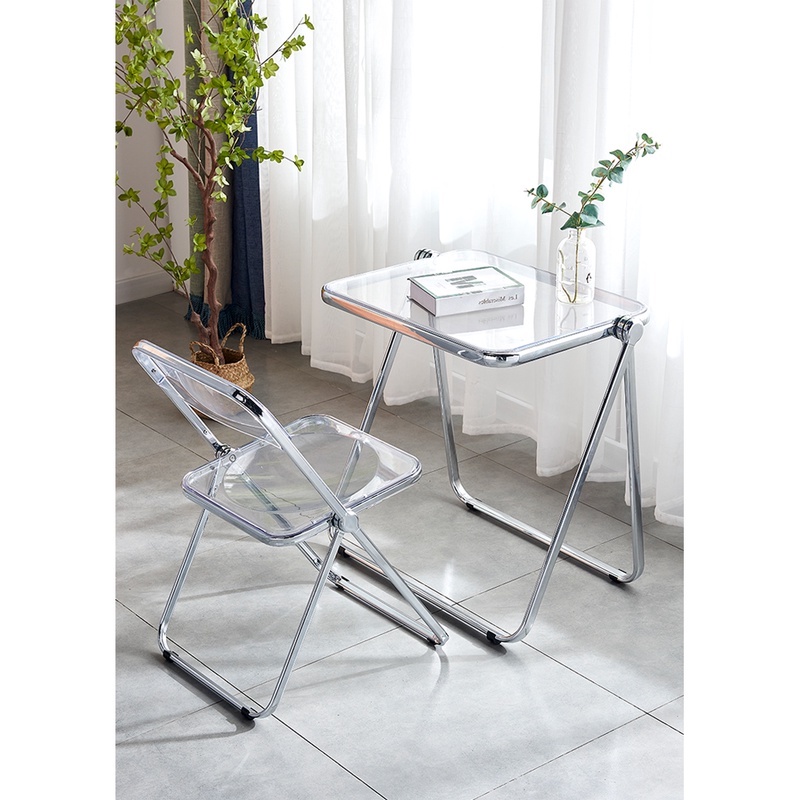 Ghế gấp trong suốt Hàn Quốc thiết kế hiện đại tối giản - Ghế tựa lưng acrylic, cửa hàng, chụp ảnh