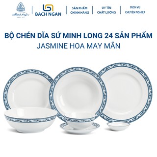 Bộ chén dĩa sứ Minh Long 24 sản phẩm JASMINE Chim Lạc dùng cho gia đình, sứ đẹp cao cấp dùng đãi khách, tặng quà tết - b