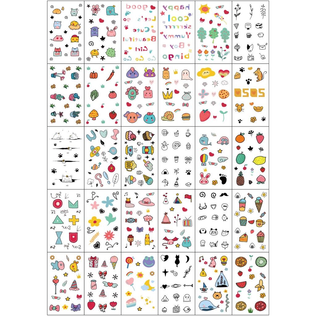 Set 30 Hình Xăm Dán Chống Thấm Nước Họa Tiết Hoạt Hình Phong Cách Hàn Quốc