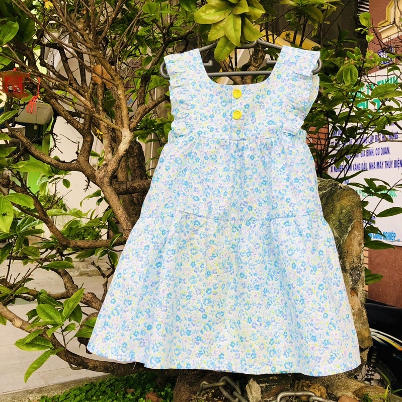 Đầm bé gái xoè tay cánh tiên, chất thô cotton thoáng mát