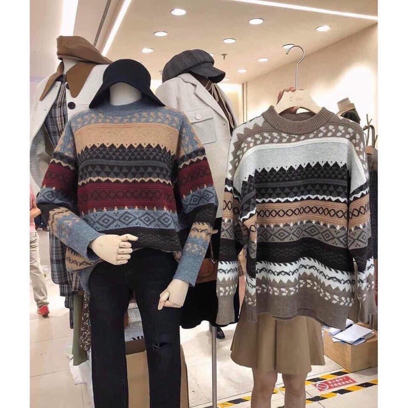 [Hàng Đẹp] Áo Len Lông Vintage Hoạ Tiết Thổ Cẩm