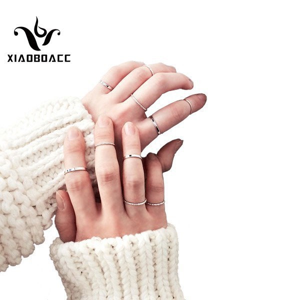 XiaoboACC Set 10 Nhẫn Kim Loại Phong Cách Hàn Quốc Hợp Thời Trang Dành Cho Nữ