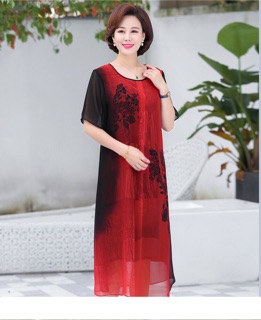 Đầm lụa nữ trung niên thiết kế dáng suông sang trọng  NP339