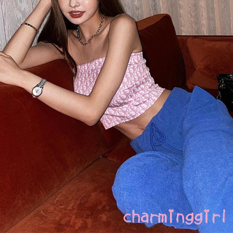 Áo thun cổ vuông cắt thấp in chữ thời trang cho nữ