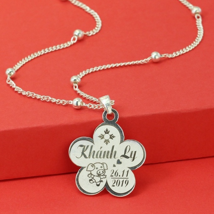 Vòng cổ bạc cho bé gái hình con lợn khắc tên DCT0076 Trang Sức TNJ