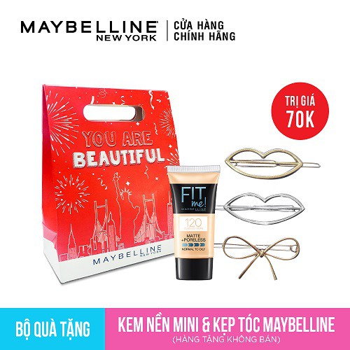 [HB Gift] Combo quà tặng trang điểm từ Maybelline (túi giấy + Kẹp tóc thời trang+ Kem nền Fit Me Tube 5ml) | BigBuy360 - bigbuy360.vn