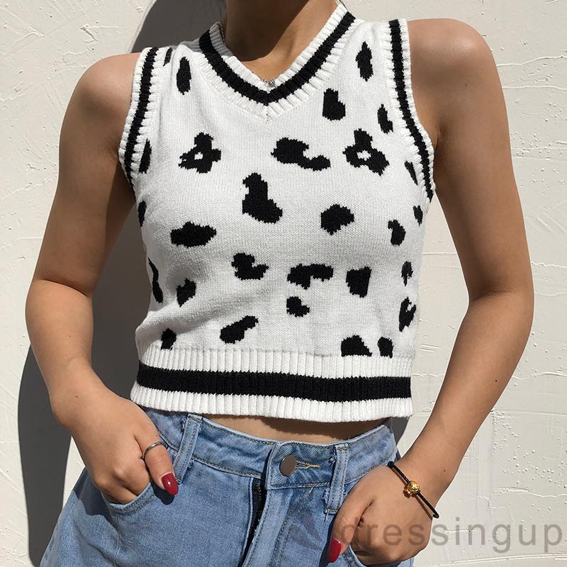 Áo Nữ Không Tay Cổ Chữ V Họa Tiết Da Bò Thời Trang | BigBuy360 - bigbuy360.vn