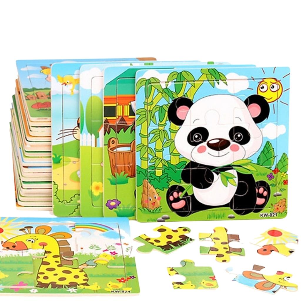 Đồ Chơi Tranh Gỗ Xếp Hình 9 Miếng Size Nhỏ 11x11, Tranh Ghép Gỗ Cao Cấp Loại 1 Cho Bé - Shop Bố Mốc