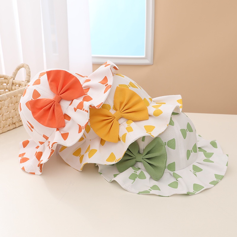 Nón Bucket Rộng Vành Phối Nơ Cho Bé Gái