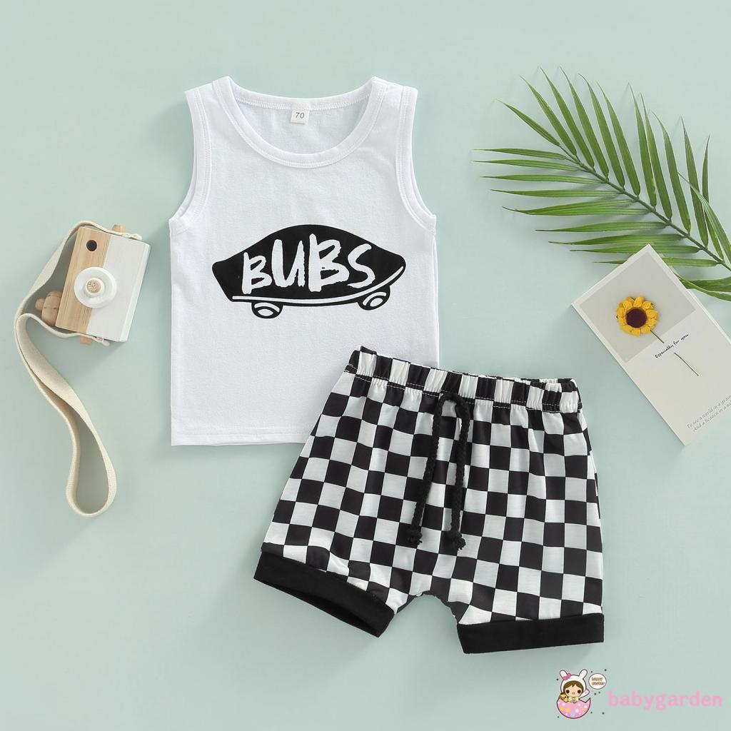 Bộ Áo Tank Top In Chữ + Quần Short Lưng Thun Phối Dây Rút Thời Trang Mùa Hè Cho Bé Trai 0-3 Tuổi