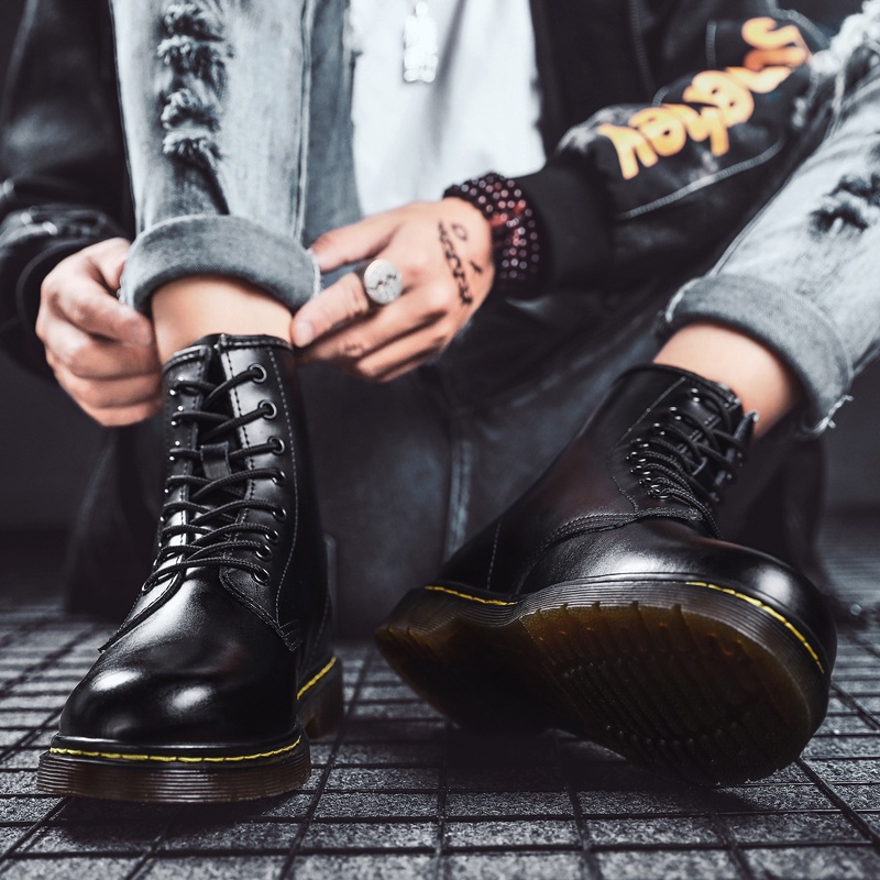 Giày bốt martin bằng da mềm cổ thấp 6 lỗ size 35-47 chính hãng cho nam nữ