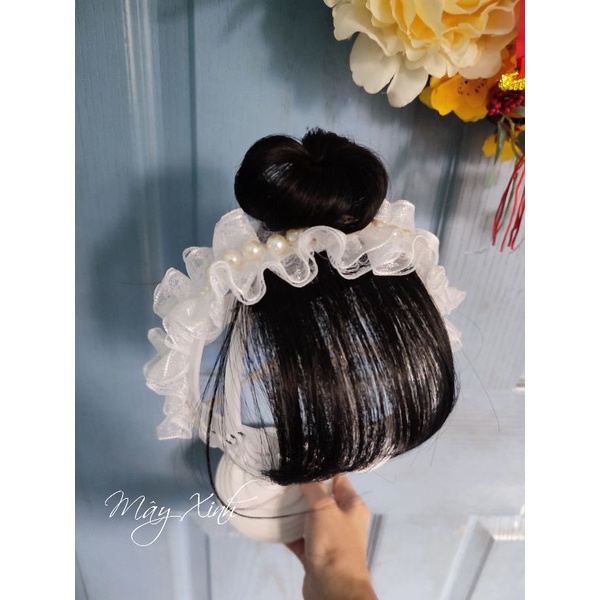 Băng đô tóc giả đính hạt 2 lớp xinh cho bé