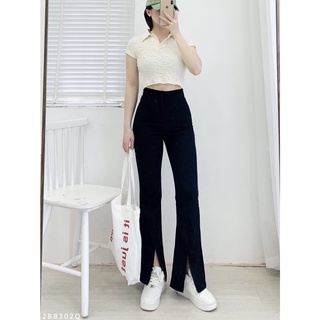 Quần ống loe cạp cao xẻ gấu trước Friday 2BB302Q