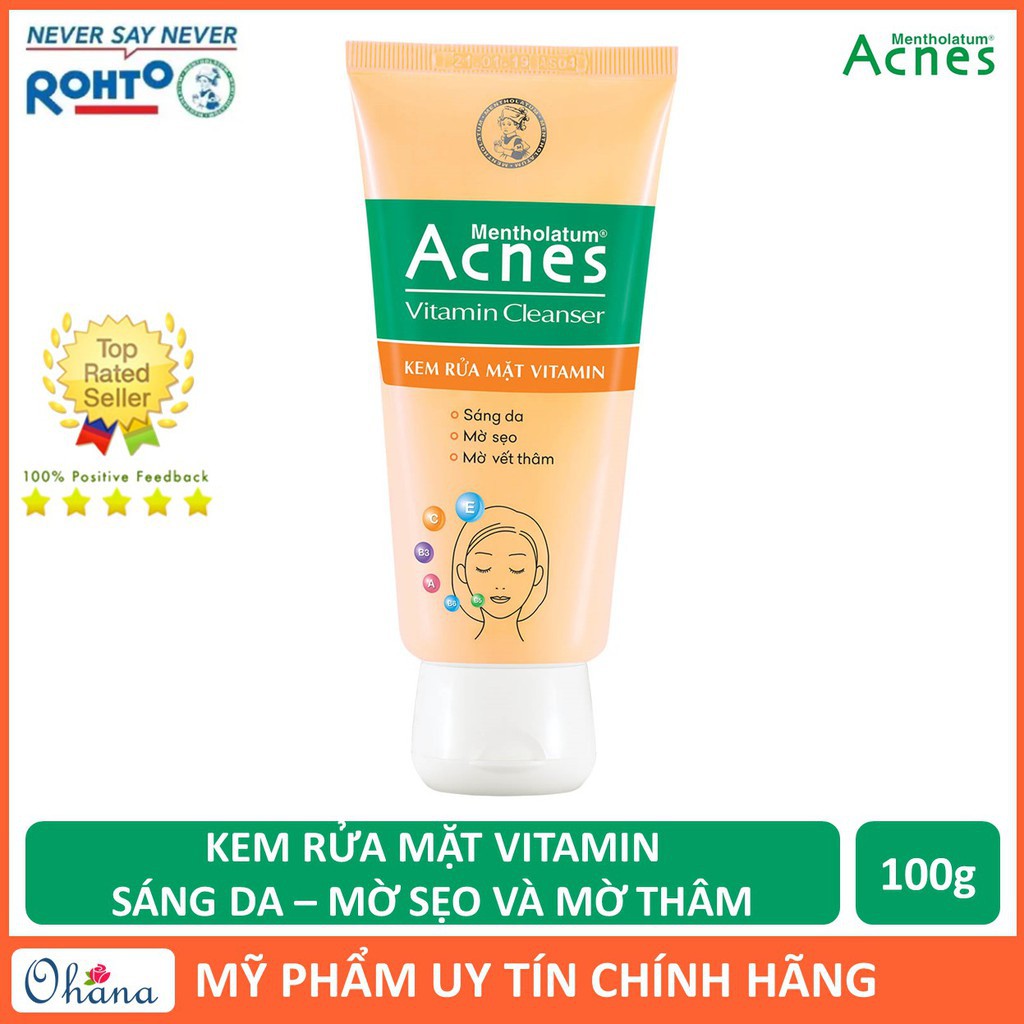 Kem Rửa Mặt Sáng Da, Mờ Sẹo Và Vết Thâm Vitamin Acnes Vitamin Cleanser (Vàng) H108