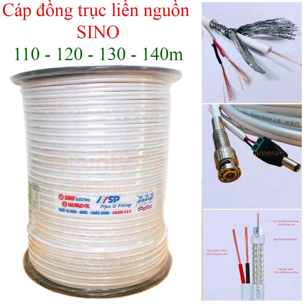 [100-&gt;150M] Cáp đồng trục liền nguồn SINO có bọc bạc khử sóng từ chuyên dụng cho Camera