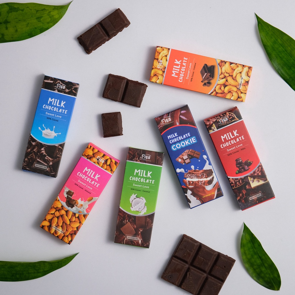 [CHÍNH HÃNG] Kẹo socola sữa không nhân 20g 50% cacao Figo, đồ ăn vặt nội địa cho bé,tăng cân,healthy, quà tặng sinh nhật