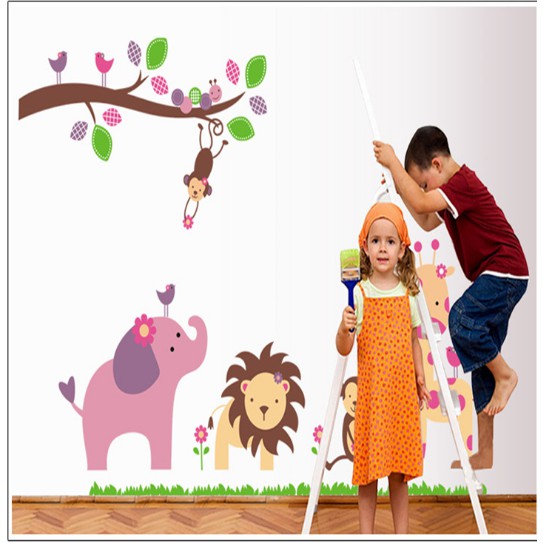 Decal Dán Tường Vườn thú voi hồng ( Kèm Video thật )